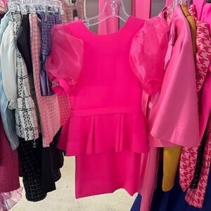 Chic Pink Kids Dress with Puff Sleeves